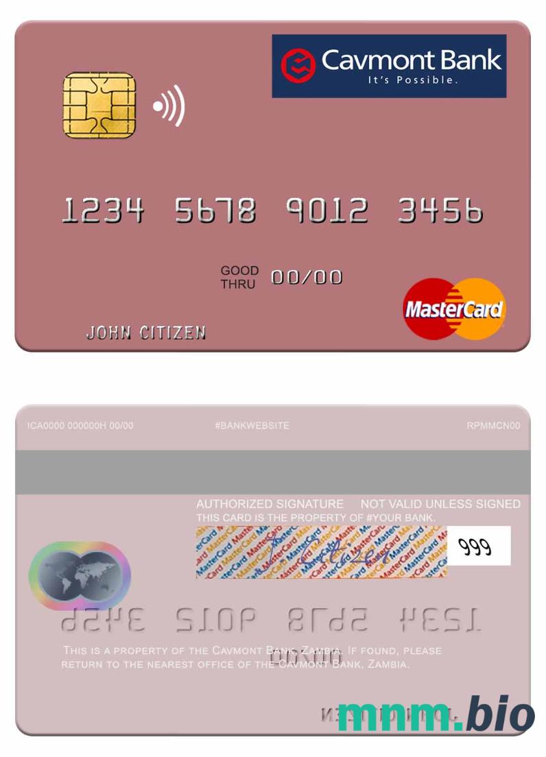 Zambia Cavmont Bank przykład karty mastercard w formacie PSD